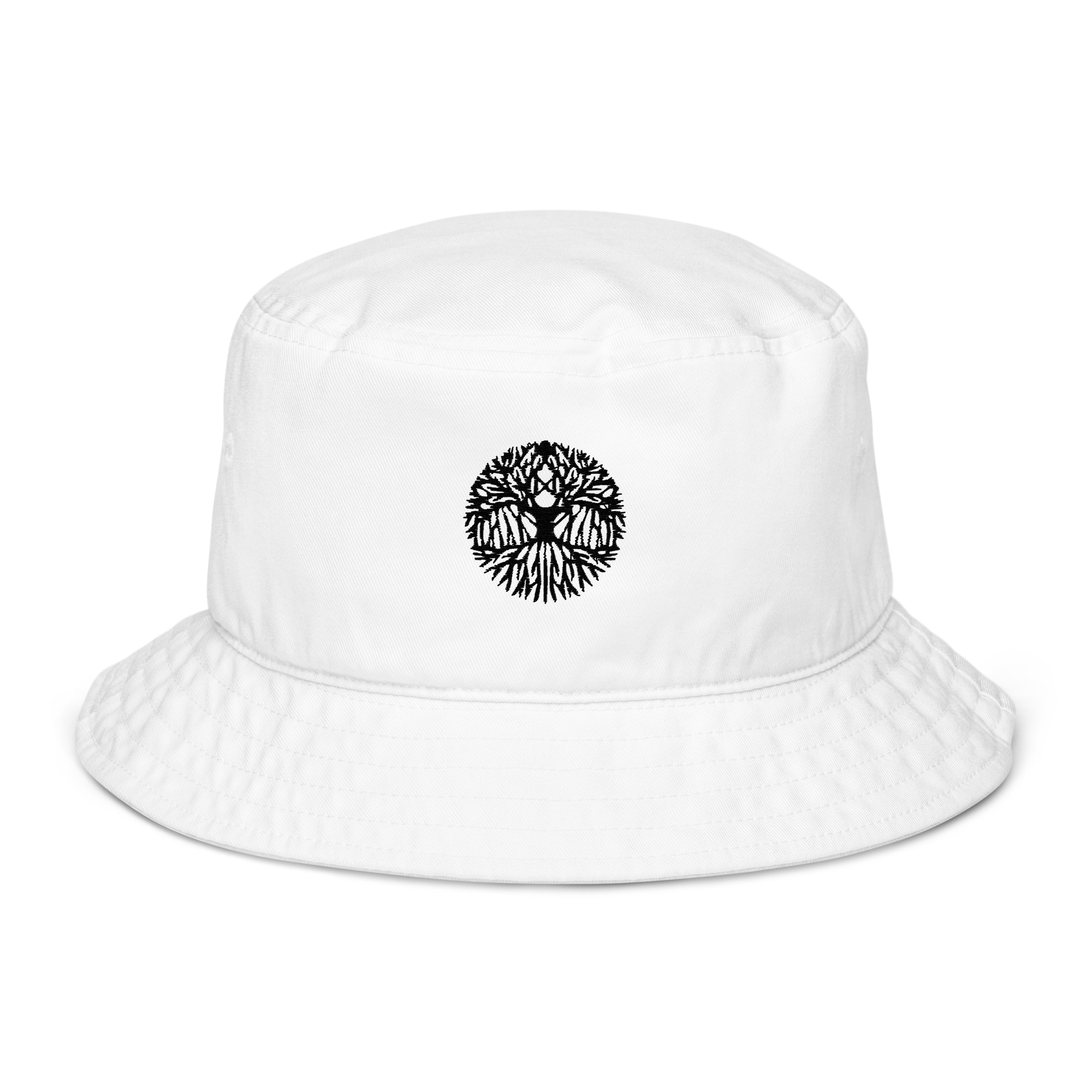 MENS WHITE MANVEL EMBROIDERY BUCKET HAT