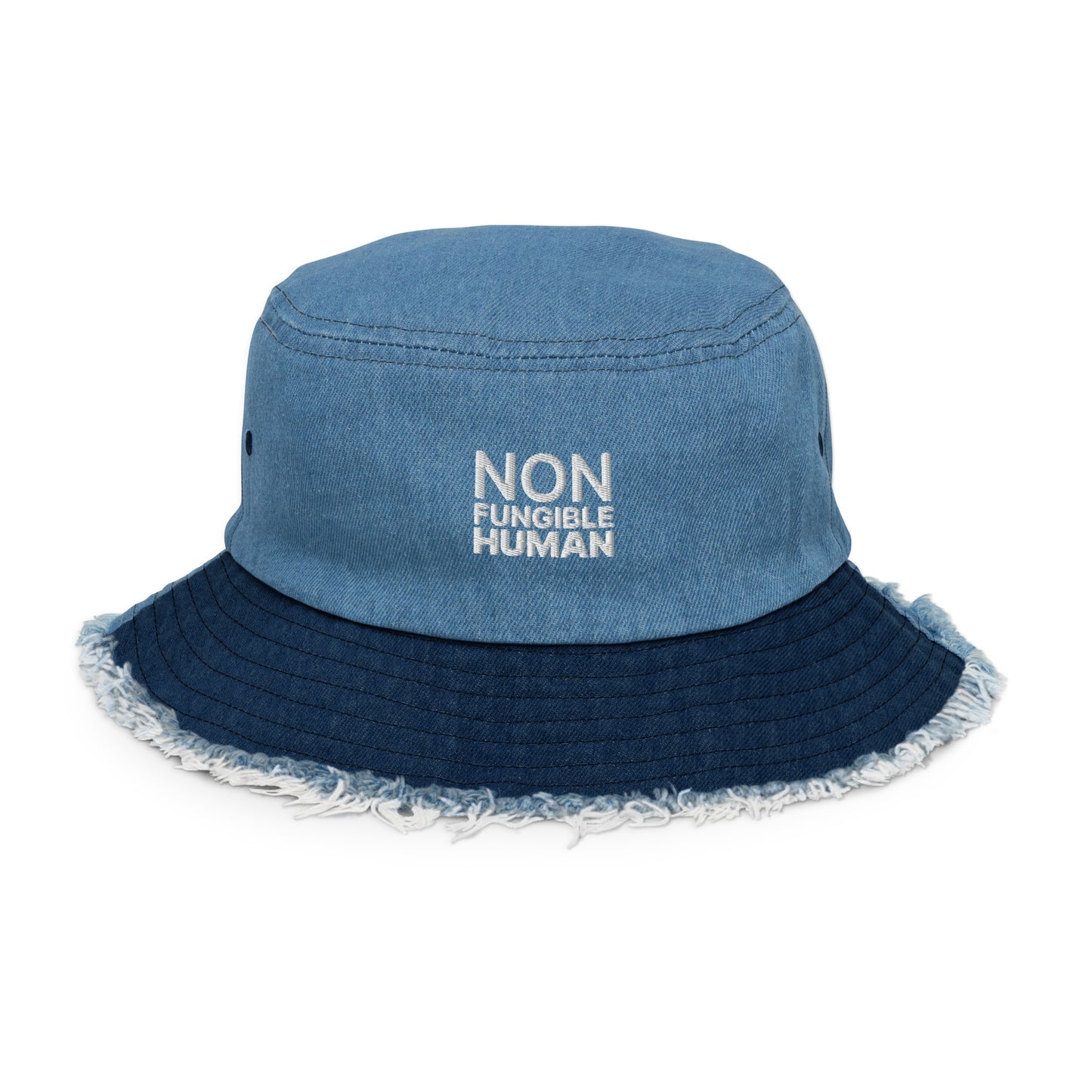 Non Fungible Human Distressed Denim bucket hat