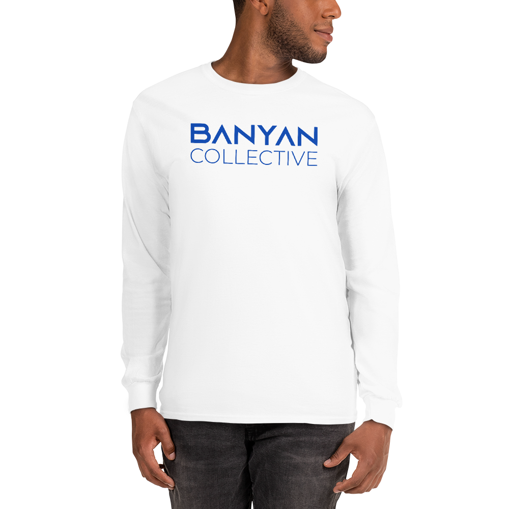BANYAN COLLECTIVE X NEAR ICON BLUE ON WHITE Men’s Long Sleeve Shirt