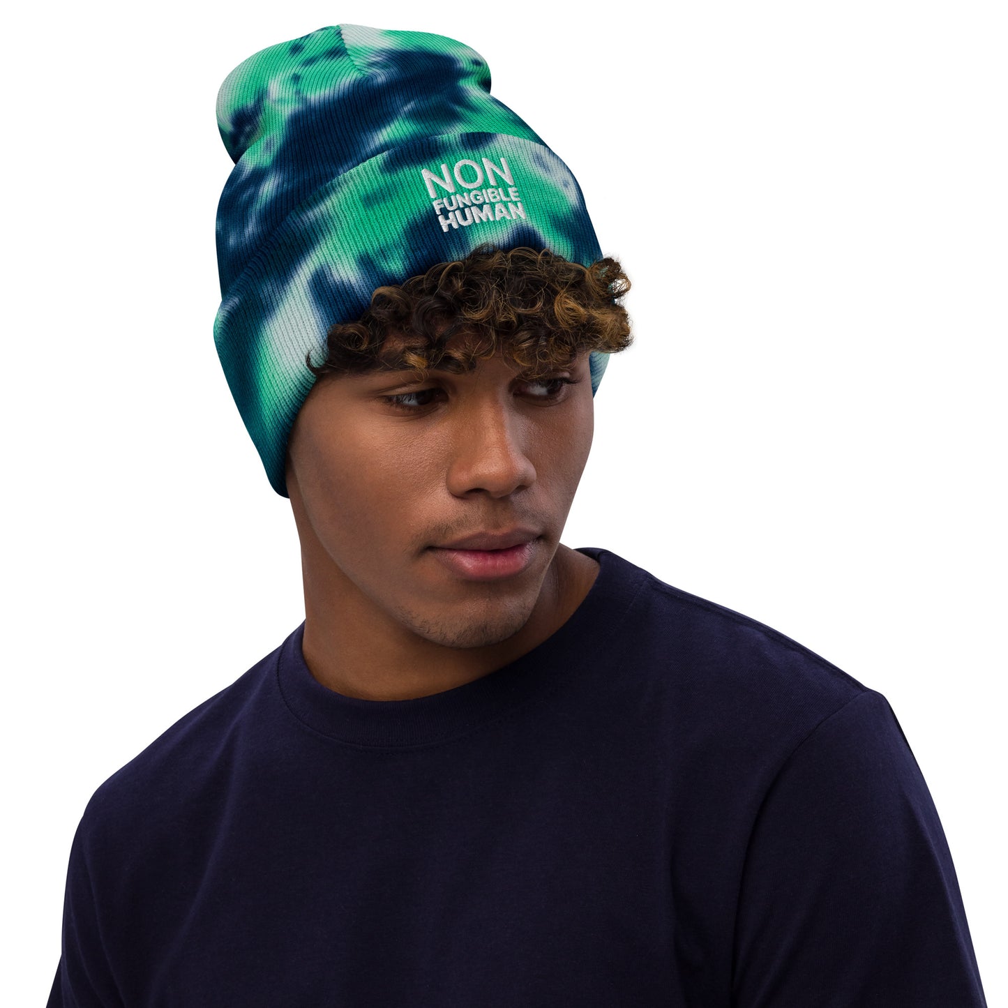 NON FUNGIBLE HUMAN EMBROIDERY Tie-dye beanie