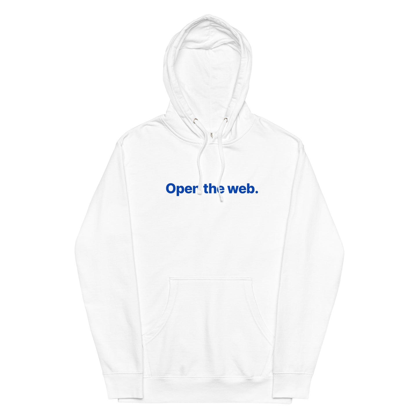 OPEN THE WEB HOODIE w/ NEAR ICON on BACK (Blue on White) Unisex Midweight hoodie