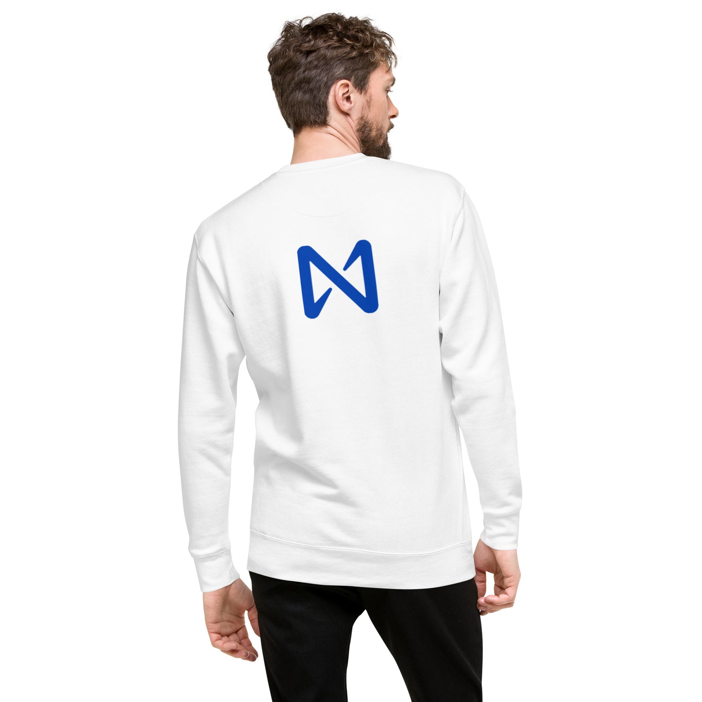 OPEN THE WEB + NEAR BLUE ON WHITE Unisex Premium Sweatshirt